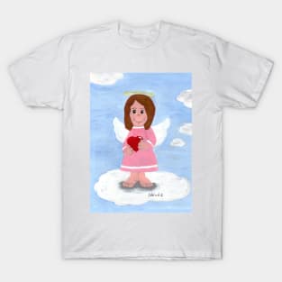 Little dark-haired angel girl with a heart T-Shirt